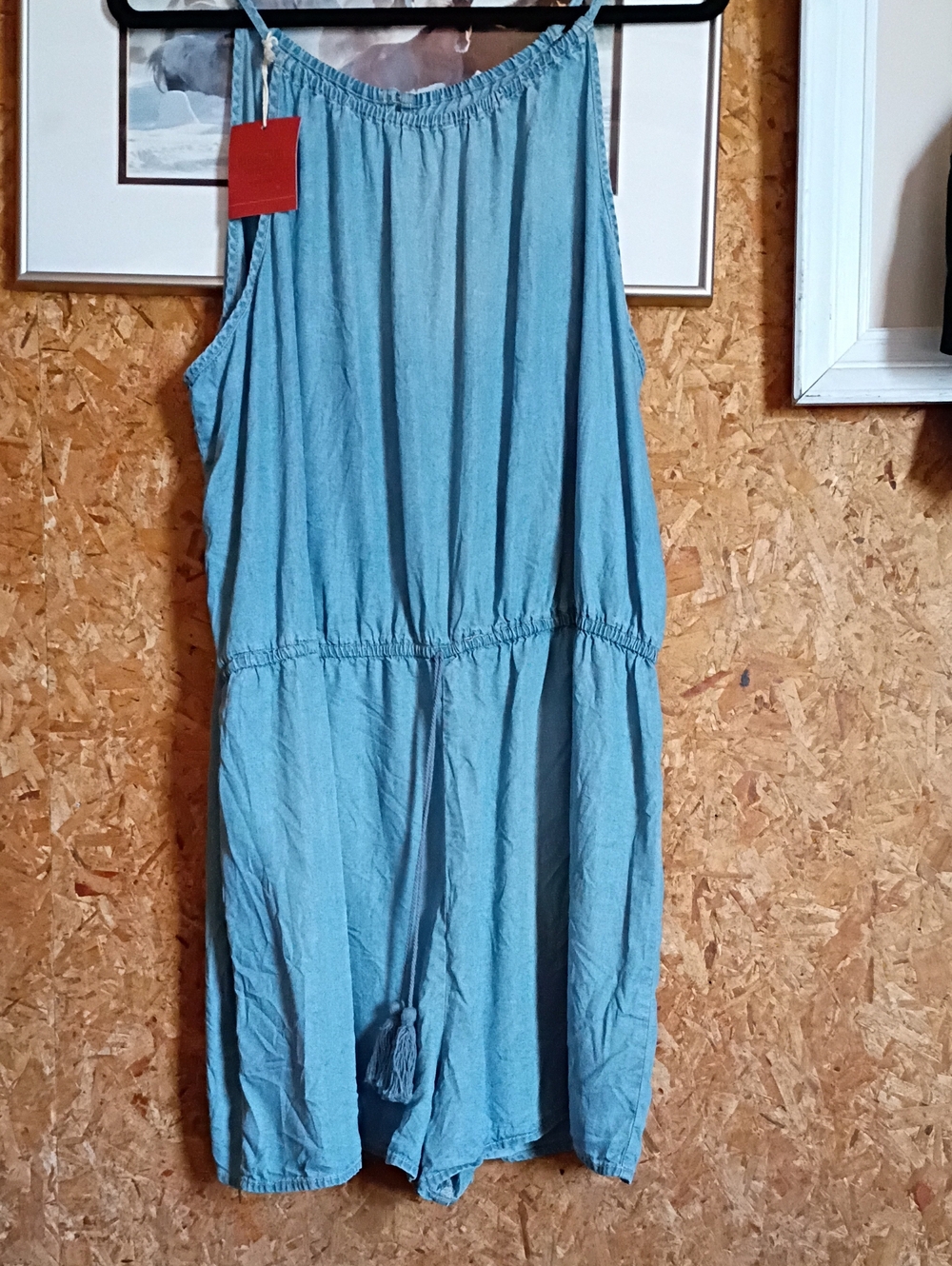 Mossimo Supply Co. Light Blue Elastic-Neck Denim Romper Western Travel Lounge